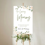 white roses floral in loving memory table sign - affordable personalised wedding signs