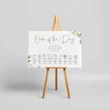 Order of the day wedding sign in white roses design - customised wedding board with white rose graphics and elegant black text, on a crisp white background