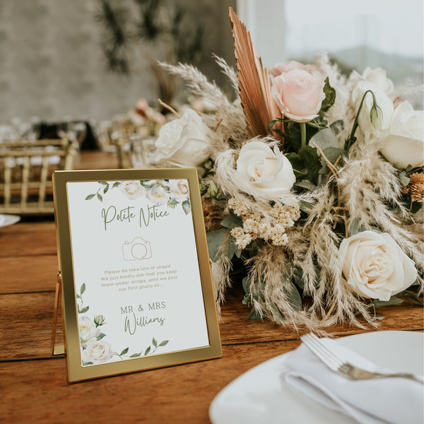 White Roses Floral Polite Notice Sign