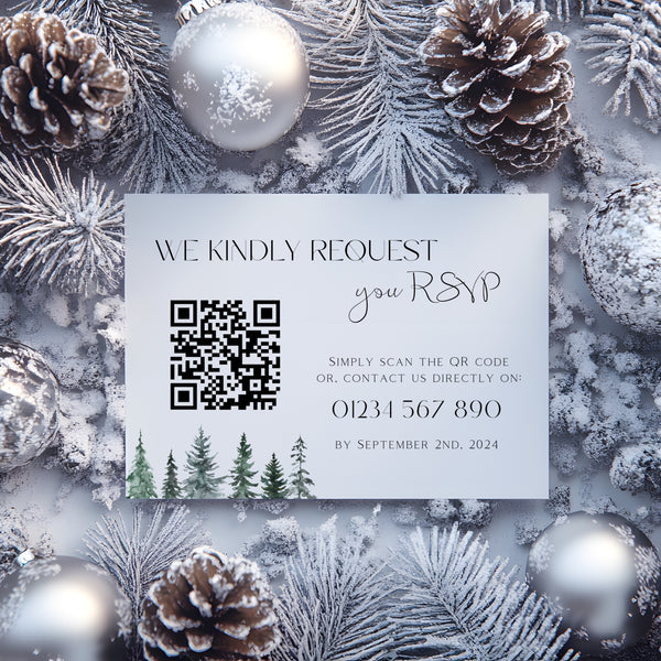 Monochrome Festive QR Code RSVP for wedding - winter wedding RSVP cards - custom RSVP cards