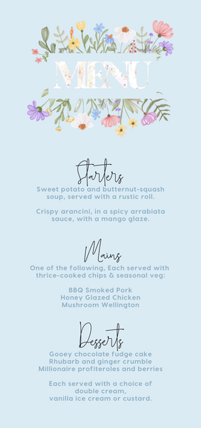 Pastels Wedding Menu