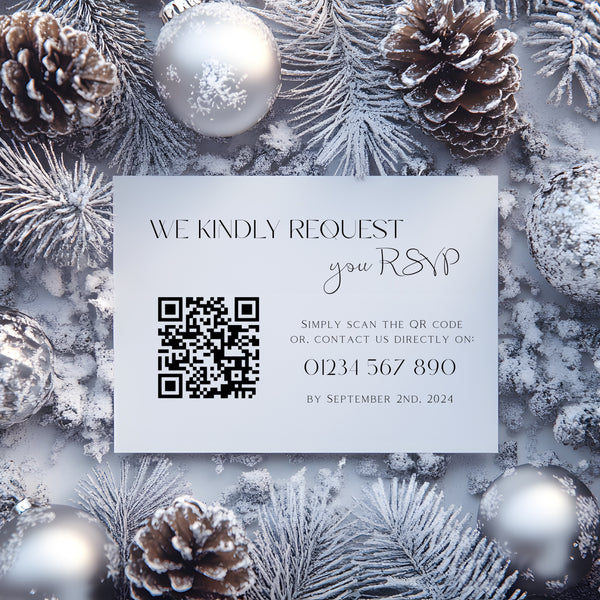 Monochrome QR Code RSVP for wedding - winter wedding RSVP cards - custom RSVP cards