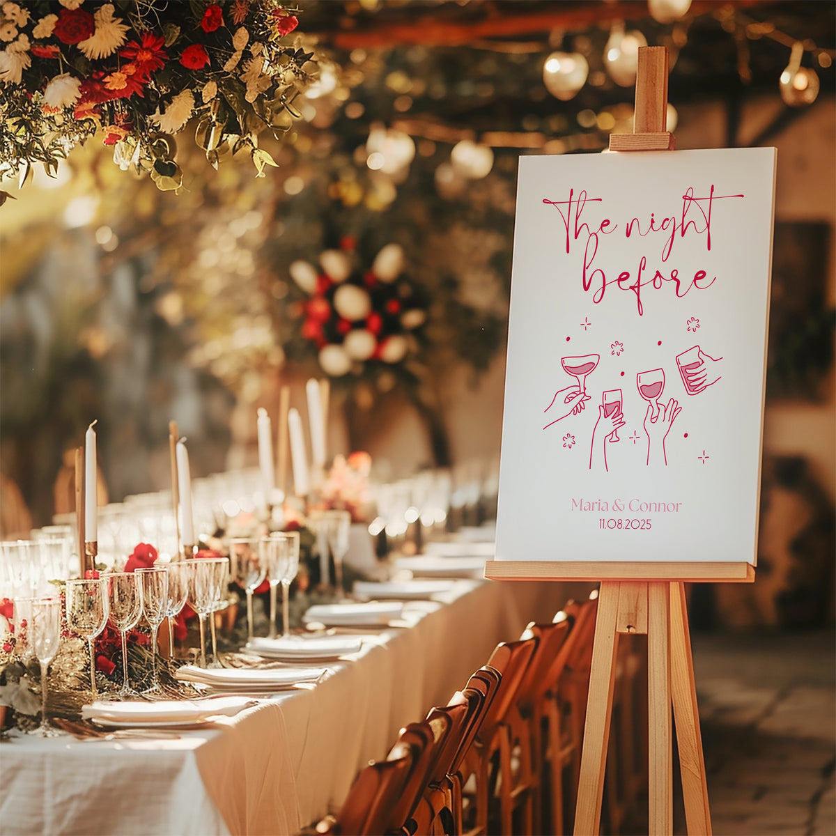 Pink & Red Cheers "The Night Before" Wedding Sign