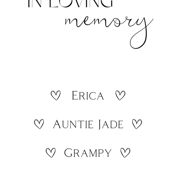 winter white in loving memory table sign for wedding | winter wedding sign