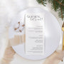 white wedding menu - custom wedding menu for winter wedding - personalised wedding menu UK