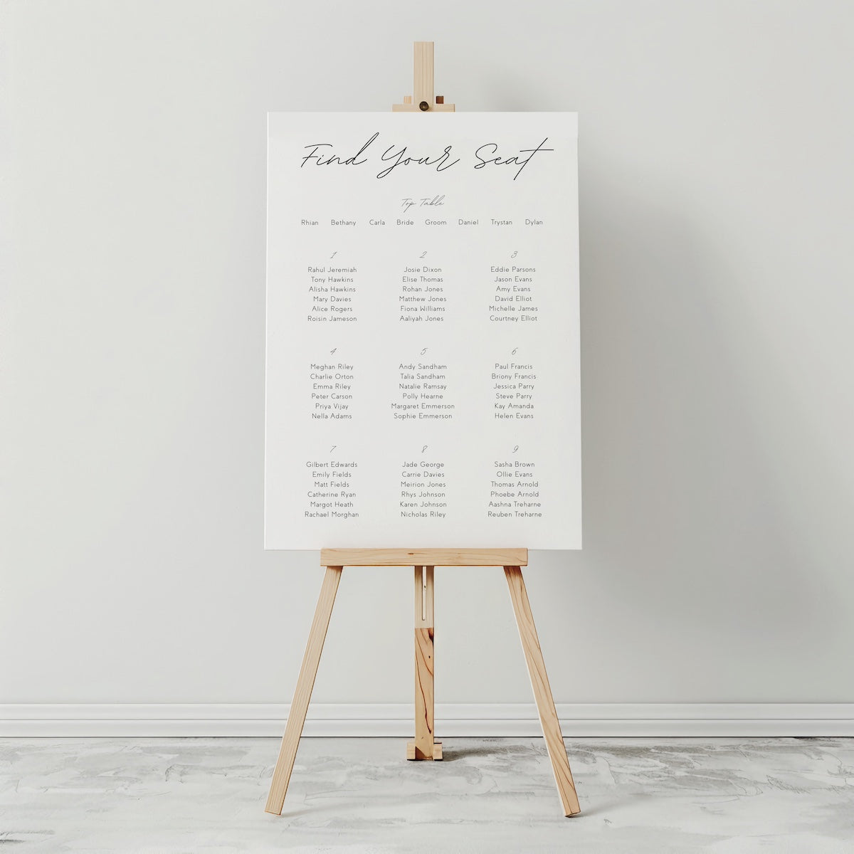Dreamy Seating Plan "Find Your Seat" Sign for wedding breakfast and reception