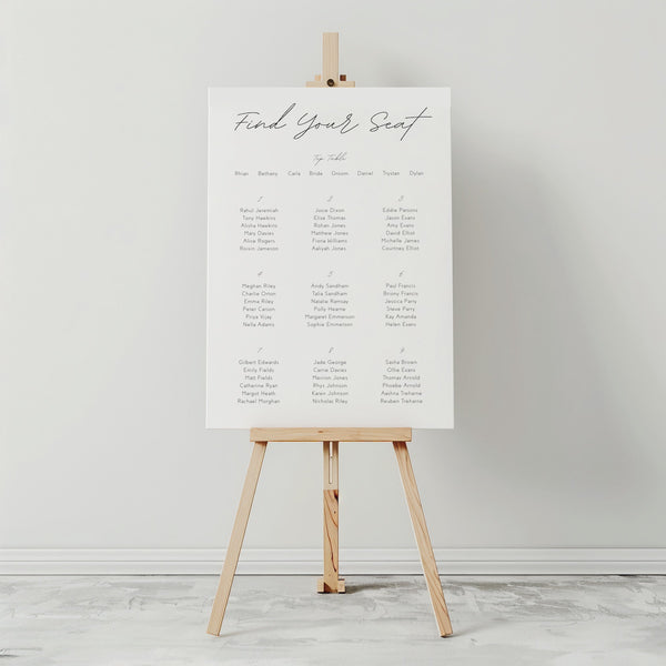 Dreamy Seating Plan "Find Your Seat" Sign for wedding breakfast and reception