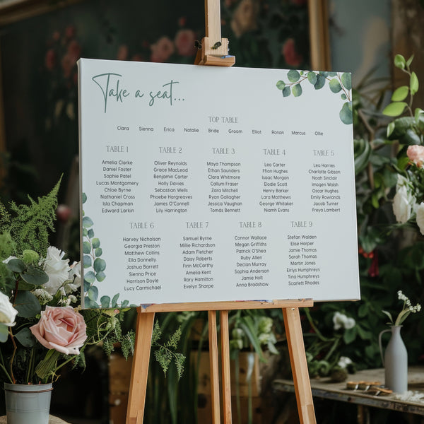 eucalyptus wedding seating plan sign -  personalised eucalyptus seating chart board