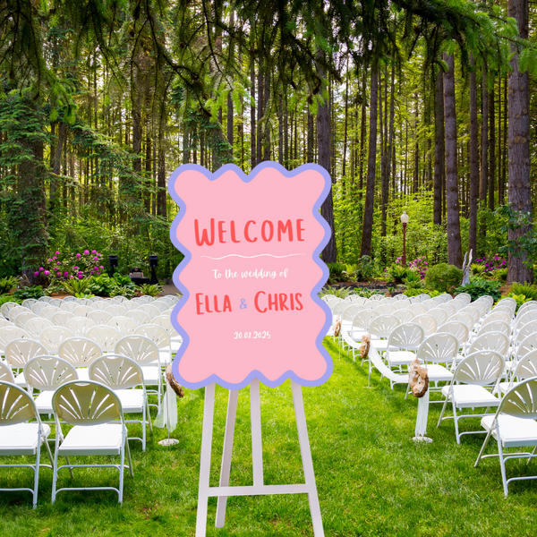 pink and red abstract wedding welcome sign - affordable wedding signage