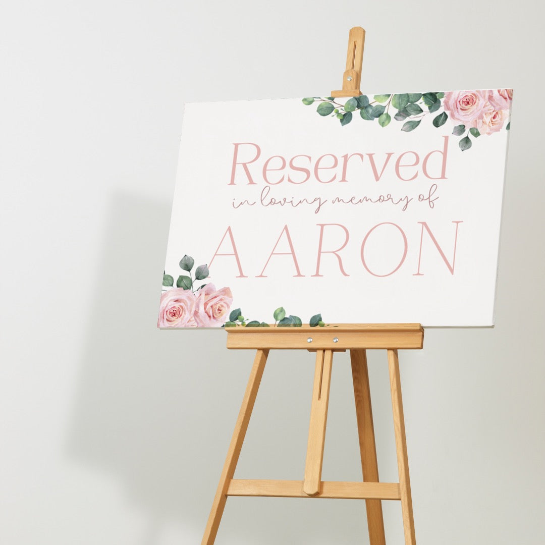 pink roses floral reserved in memory wedding chair sign - affordable wedding signs