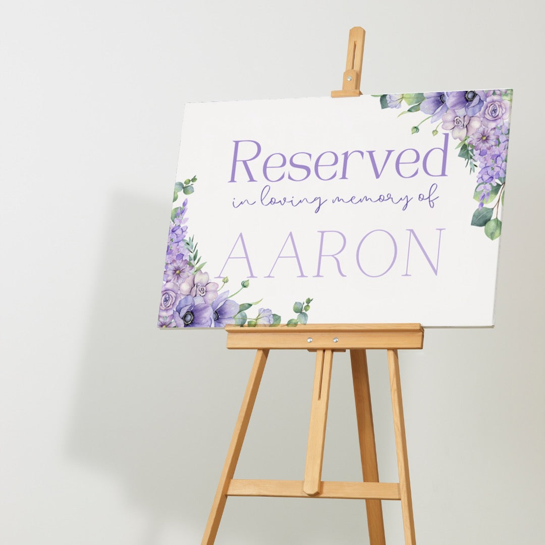 lilac floral reserved in memory wedding chair sign - affordable wedding signs