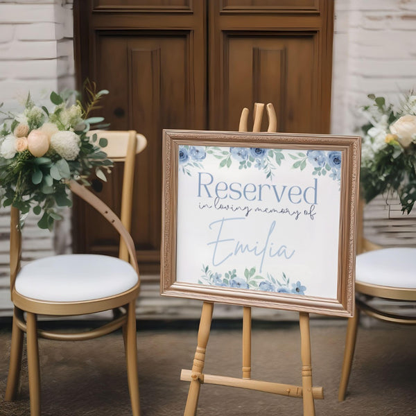 Blue Floral Reserved In Memory Sign