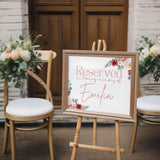 red and cream floral reserved in memory wedding chair sign - affordable wedding signs