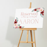 red and cream floral reserved in memory wedding chair sign - affordable wedding signs