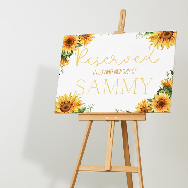 sunflowers floral reserved in memory wedding chair sign - affordable wedding signs