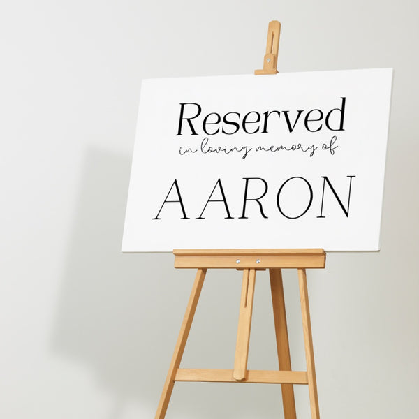 Timeless White reserved in memory chair sign - affordable wedding signs