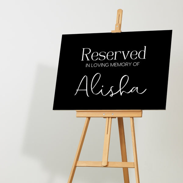 Timeless black reserved in memory chair sign - affordable wedding signs