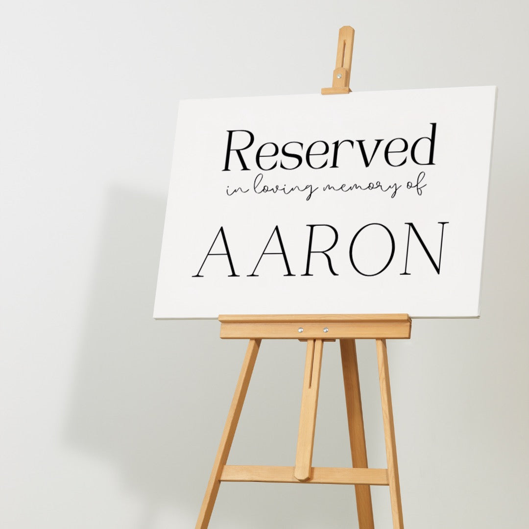 minimalist reserved in memory chair sign - affordable wedding signs