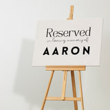 modern reserved in memory chair sign - affordable wedding signs