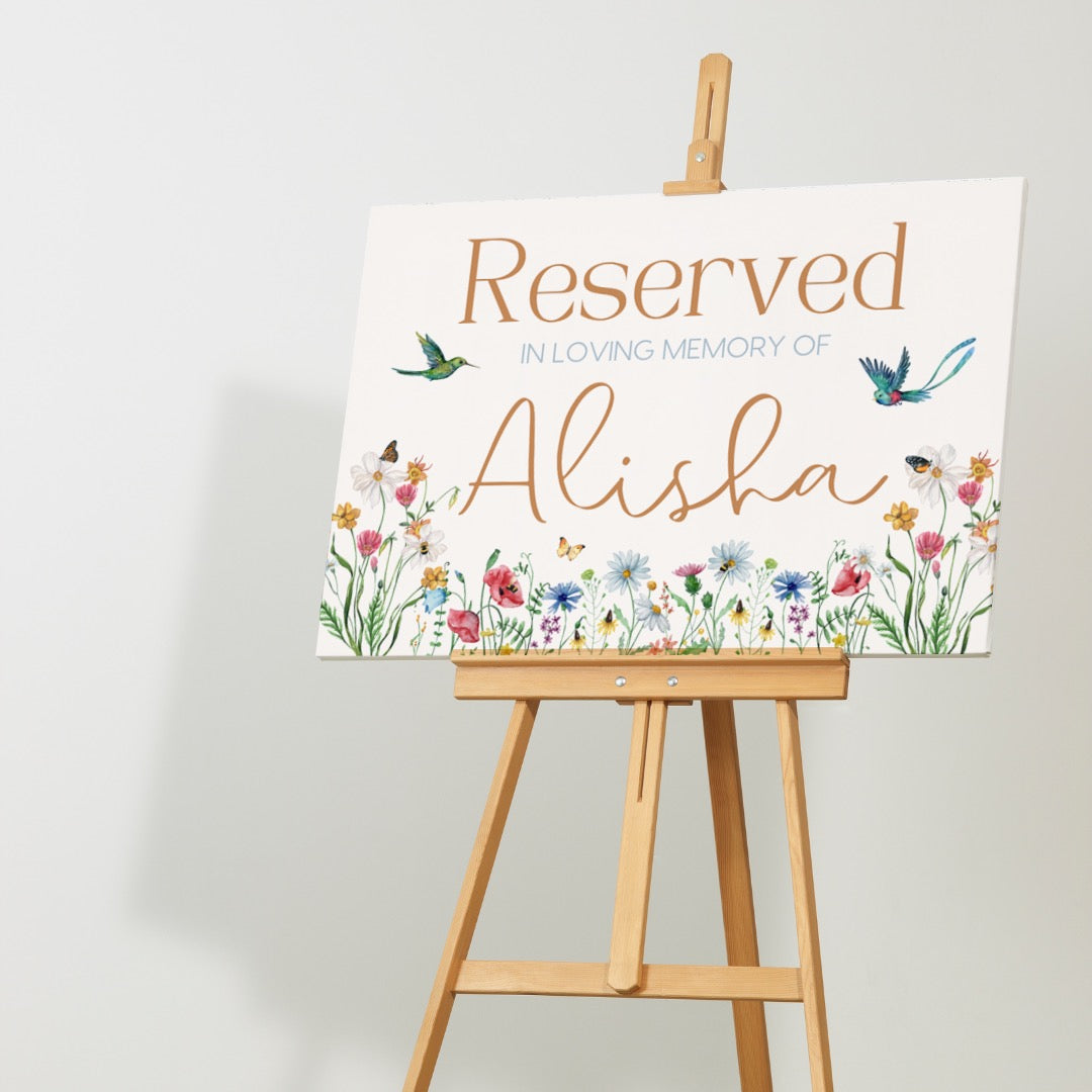 fairytale style reserved in memory chair sign - affordable wedding ceremony signs