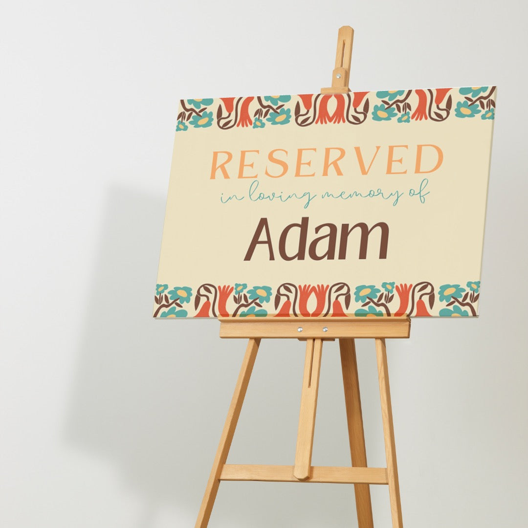 cream retro reserved in memory chair sign - affordable wedding ceremony signs