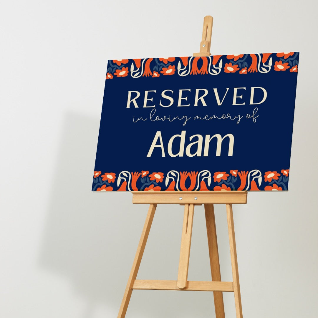 navy retro reserved in memory chair sign - affordable wedding ceremony signs