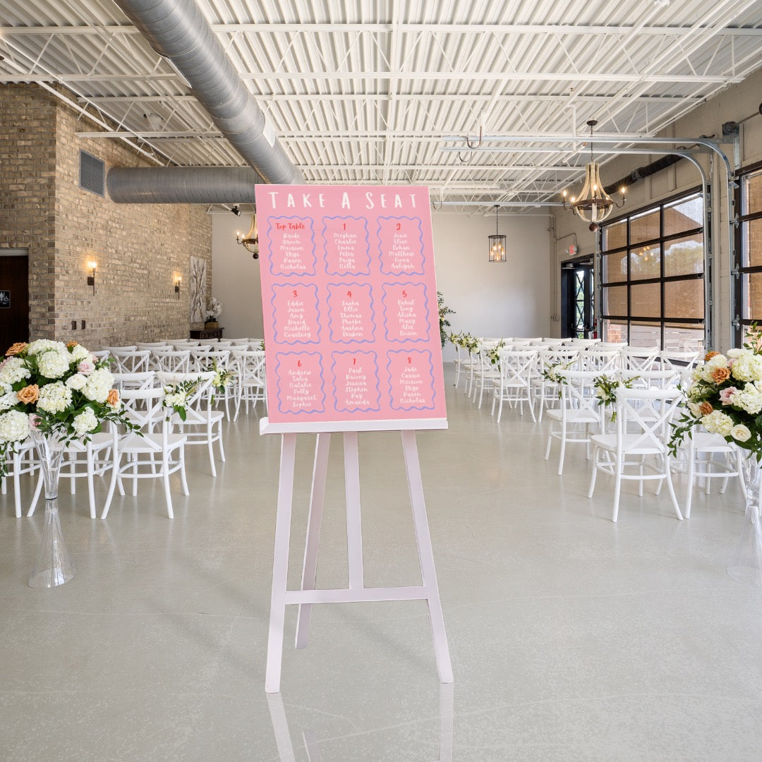 pink and red abstract wedding seating plan sign - personalised seating plan