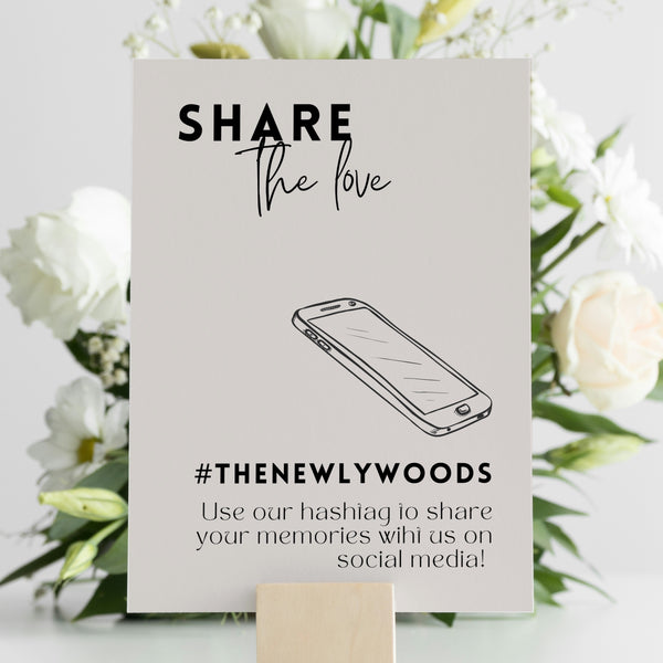 modern wedding hashtag sign - affordable personalised wedding signs