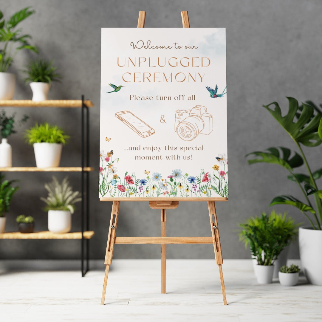 fairytale style wild flowers unplugged ceremony sign - personalised wedding signs