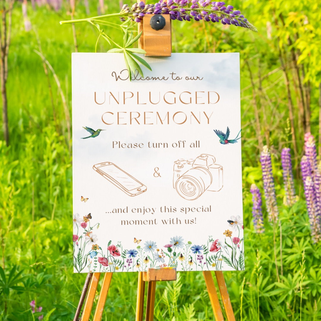 fairytale style wild flowers unplugged ceremony sign - personalised wedding signs