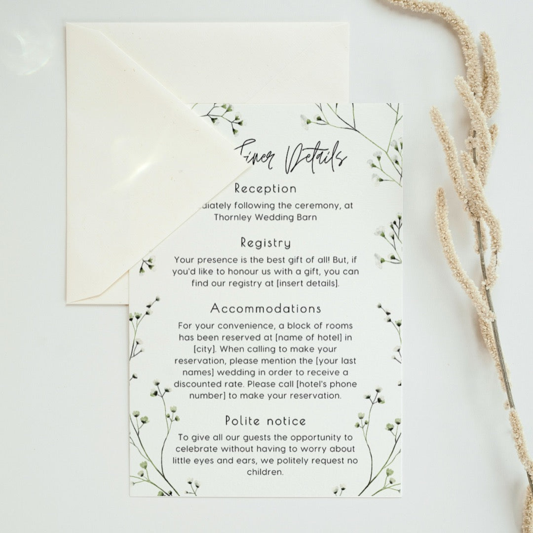 baby's breath floral wedding invites - affordable personalised wedding invitations