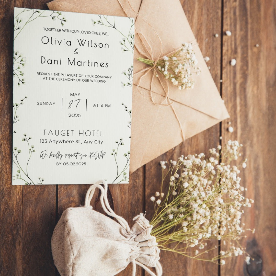 baby's breath floral wedding invites - affordable personalised wedding invitations