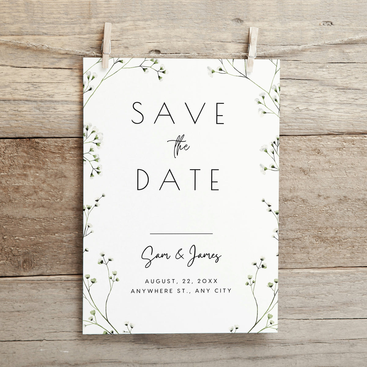 baby's breath floral wedding save the date invites - affordable personalised save the dates