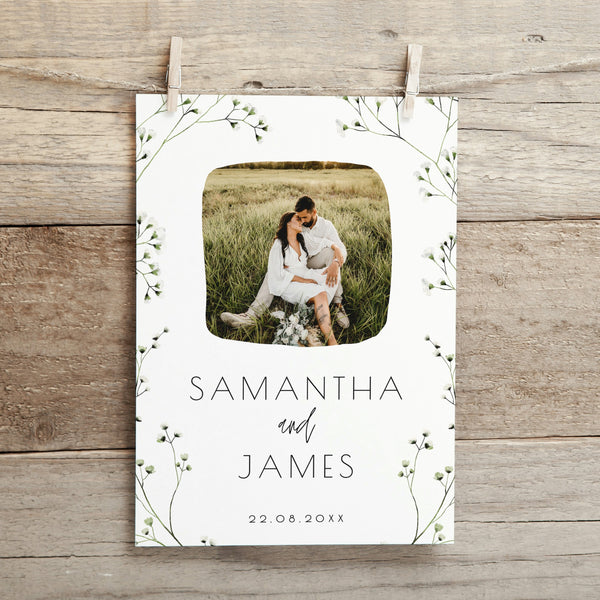 baby's breath floral wedding save the date invites - affordable personalised save the dates