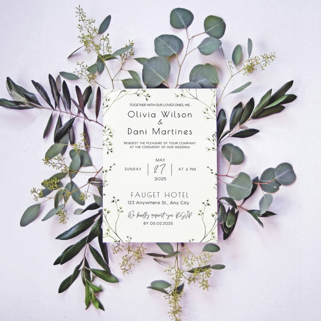 baby's breath floral wedding invites - affordable personalised wedding invitations