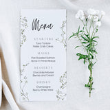 baby's breath floral personalised wedding menu - affordable custom wedding menus