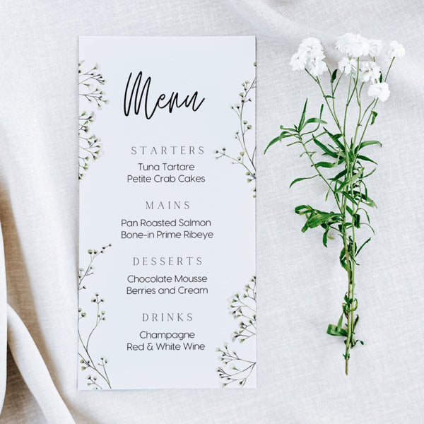 Baby's Breath Floral Wedding Menu