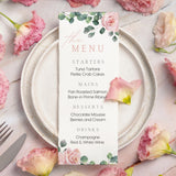 pink roses floral personalised wedding menu - affordable custom wedding menus