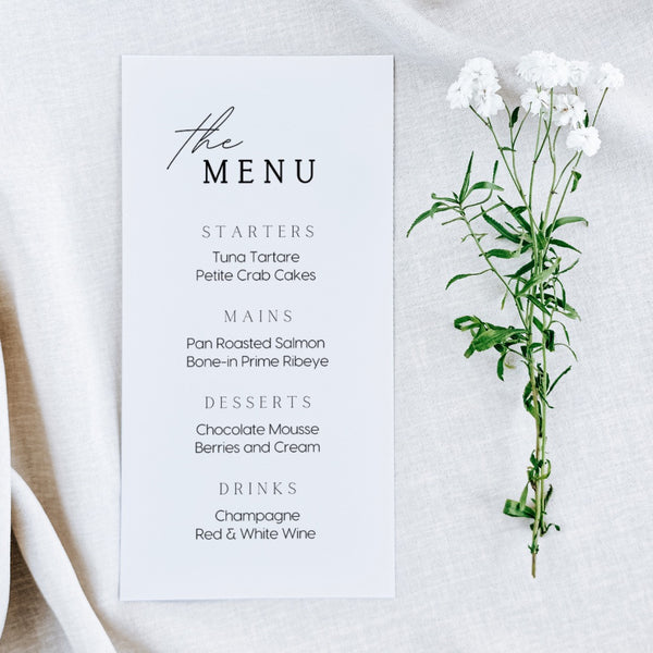 Minimalist Wedding Menu