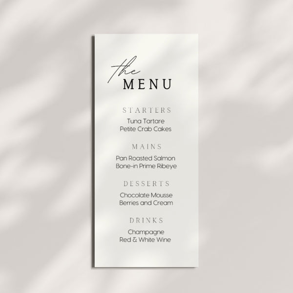 Minimalist Wedding Menu