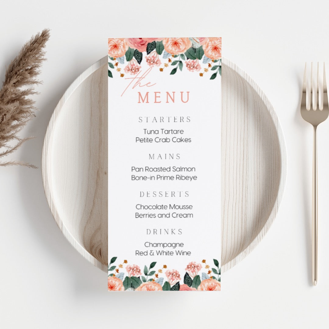 Menu Sign Pink Peach & Pink Wedding Menu Sign | Little Perfections