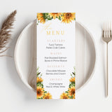 sunflowers floral personalised wedding menu - affordable custom wedding menus