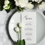 timeless white personalised wedding menu - affordable custom wedding menus