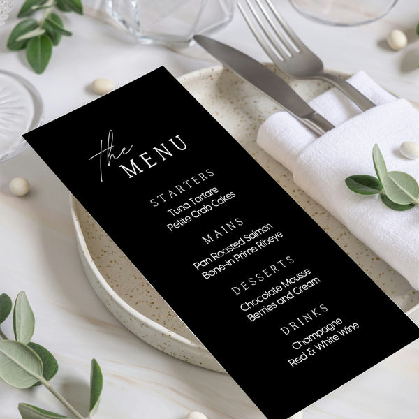 Timeless Black Wedding Menu