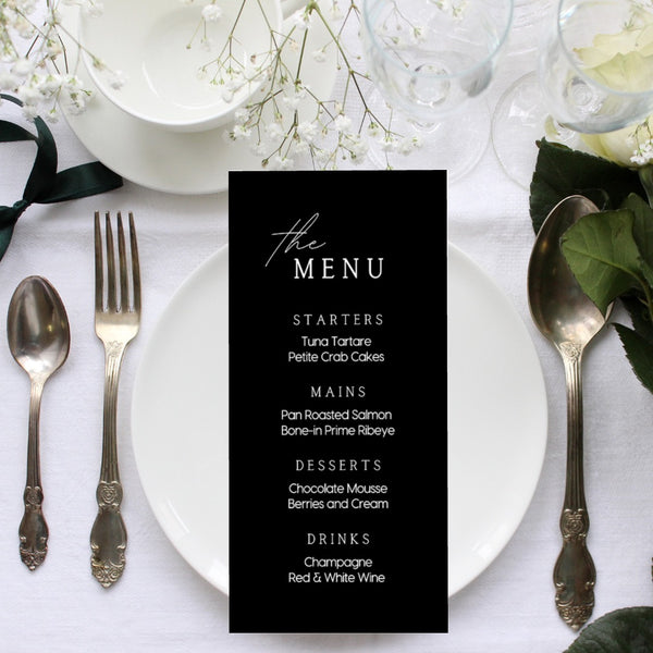 Timeless Black Wedding Menu