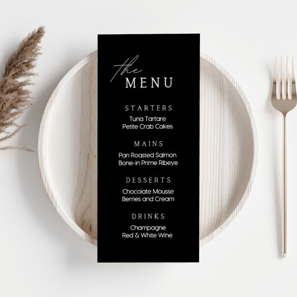 Timeless Black Wedding Menu