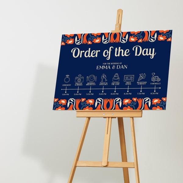 Retro Navy Order Of The Day Wedding Sign