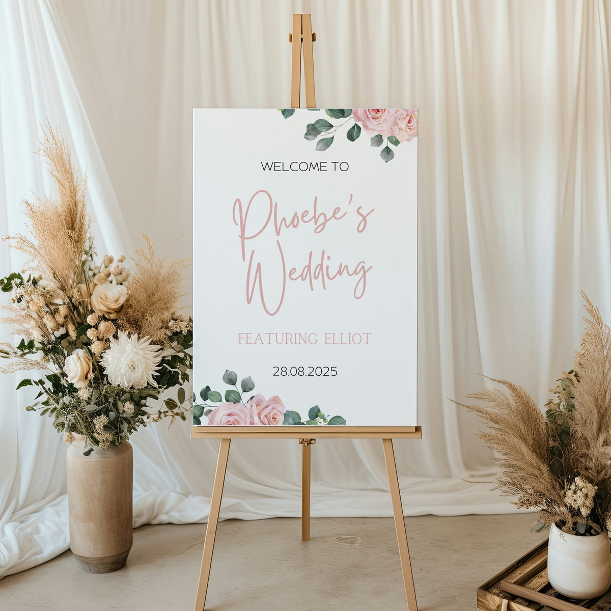 pink roses floral bride's wedding featuring groom sign - funny wedding welcome sign