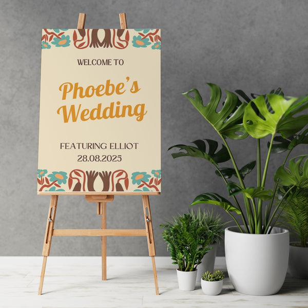 cream retro bride's wedding featuring groom sign - funny wedding welcome sign