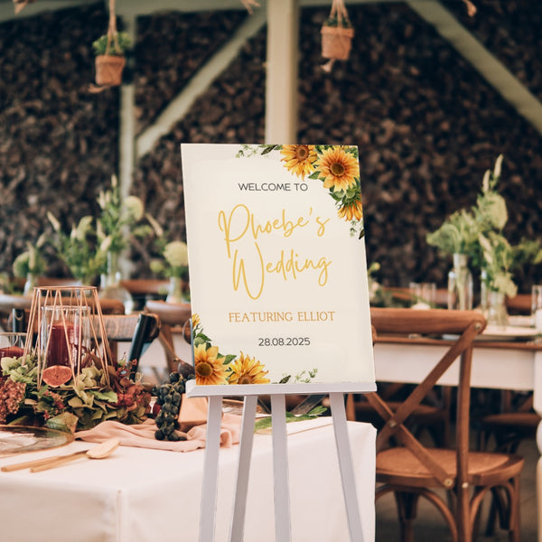 sunflowers floral bride's wedding featuring groom sign - funny wedding welcome sign